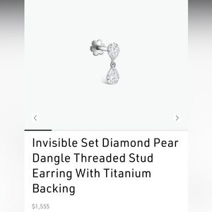Invisible Set Diamond Pear Dangle Threaded Stud Earring - white gold 3.5mm/3.5mm